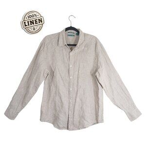 Cubavera Men's 100% Linen Shirt L Beige Plaid Long Sleeve Casual Button Up